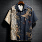 Japanese Crane Patchwork Art Shirt – Premium Oversized Button-Down Shirt for Men (S–6XL)