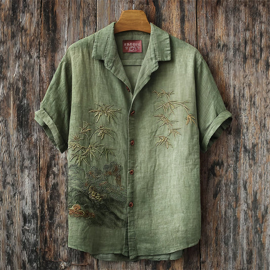 Japanese Bamboo Embroidery Art Shirt – Premium Oversized Sage Green Shirt for Men (S–6XL)