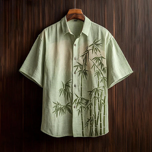 Japanese Bamboo Minimal Art Shirt – Premium Oversized Linen-Feel Shirt for Men (S–6XL)
