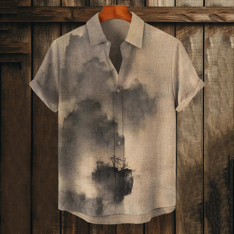 Japanese Ink Wash Minimal Art Shirt – Premium Oversized Button-Down Shirt for Men (S–6XL)