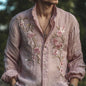 Japanese Blossom Embroidery Zen Linen Shirt – Premium Oversized Blush Pink Shirt for Men (S–6XL)