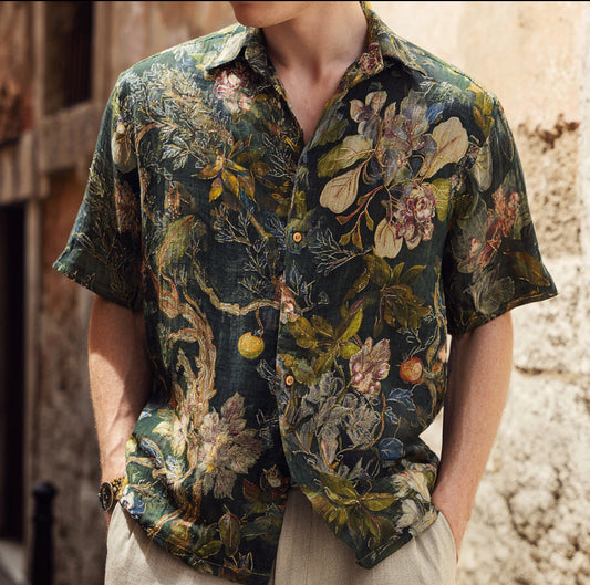 Vintage Botanical Art Shirt – Premium Oversized Floral Shirt for Men (S–6XL)