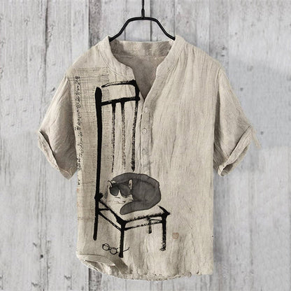 Japanese Zen Ink Art Shirt – Premium Oversized Linen-Feel Shirt for Men (S–6XL)