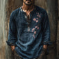 Japanese Blossom Zen Kurta Shirt – Premium Oversized Indigo Linen-Feel Shirt for Men (S–6XL)