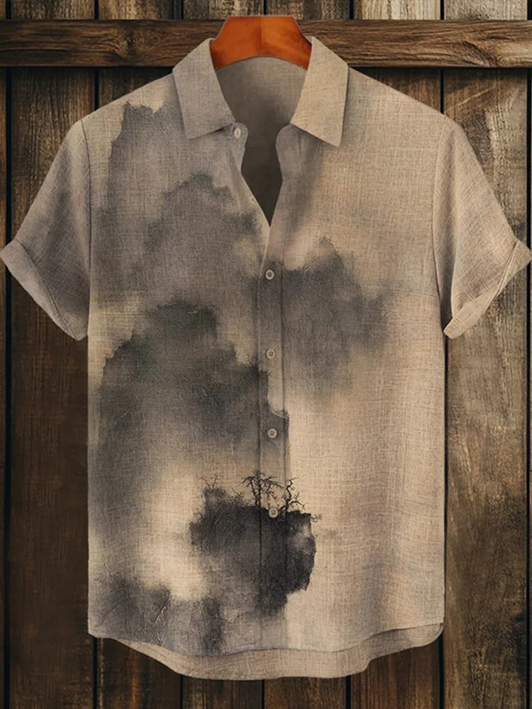 Japanese Ink Wash Minimal Art Shirt – Premium Oversized Button-Down Shirt for Men (S–6XL)