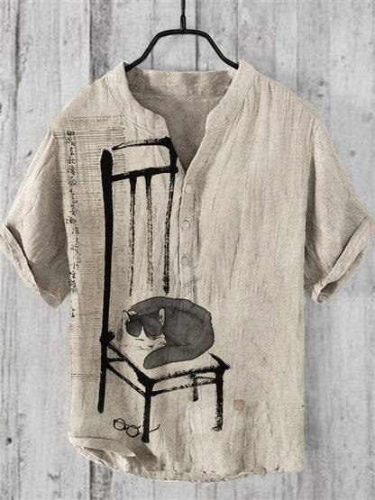 Japanese Zen Ink Art Shirt – Premium Oversized Linen-Feel Shirt for Men (S–6XL)