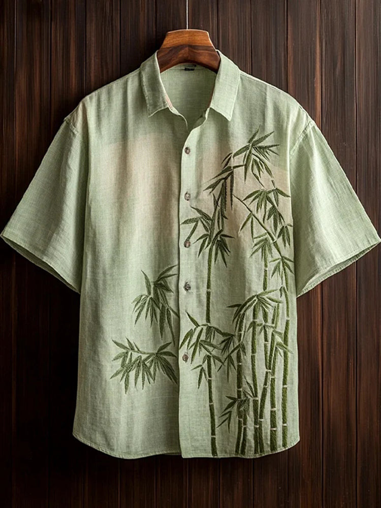 Japanese Bamboo Minimal Art Shirt – Premium Oversized Linen-Feel Shirt for Men (S–6XL)